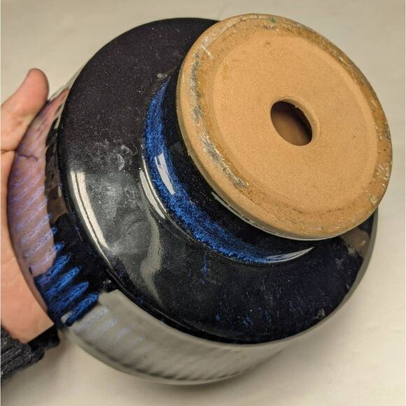 Otagiri Mercantile Company Dark Blue Glaze Ceramic Planter Pedestal Base Japan - Picture 3 of 9